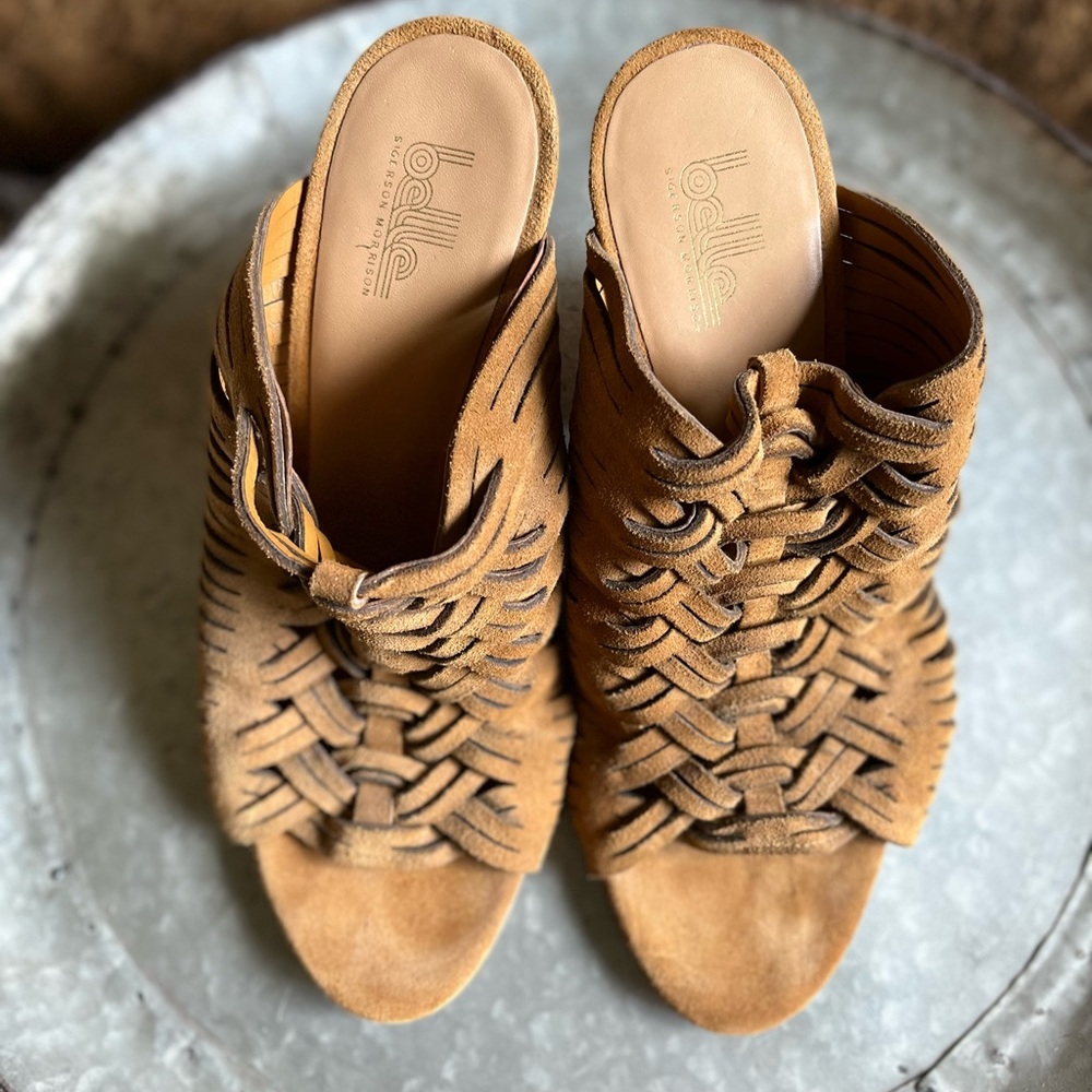 Tan braided slides with 4 inch block heel. Only worn once. Size 9.5